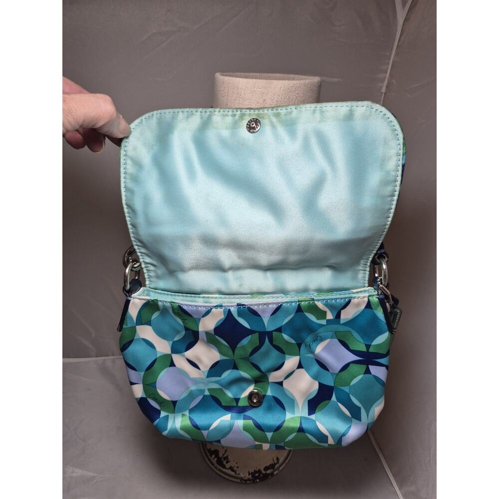 💥 Vintage COACH Poppy Kaleidoscope Small Shoulder Bag Teal Blue Geometric Y2K - Picture 9 of 15